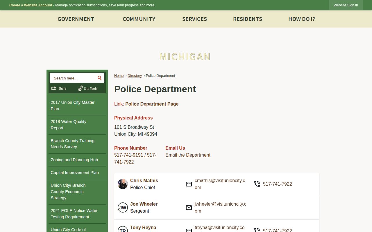 Union City Police contact for recent arrest report requests