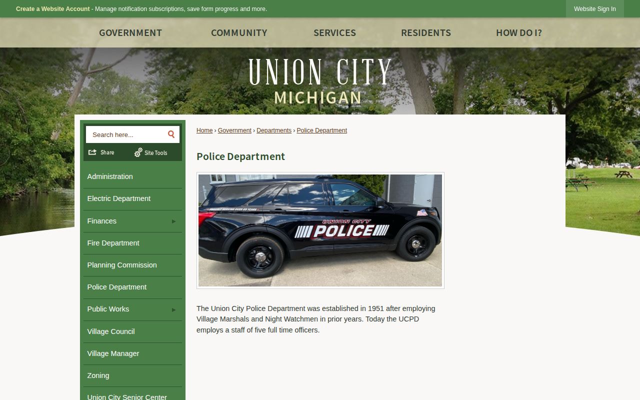 Union City Police Department arrest records source in Branch County