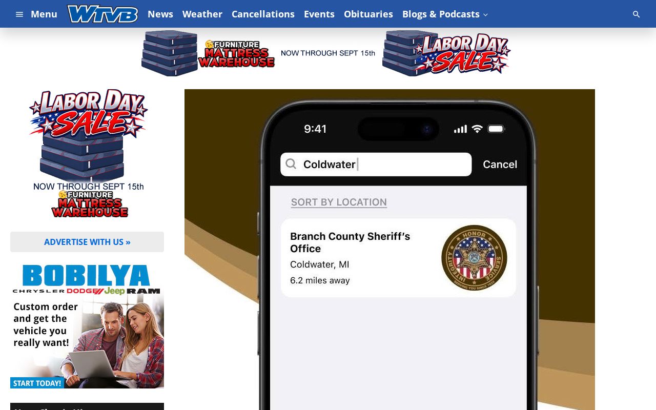 WTVB report on planned Branch County Sheriff app